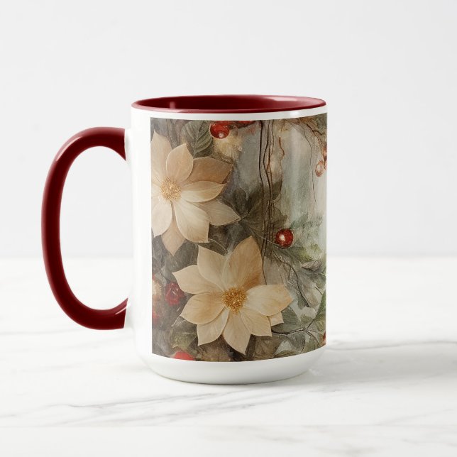 Christmas Irish Blessing | Pretty Winter Flowers Mug (Left)