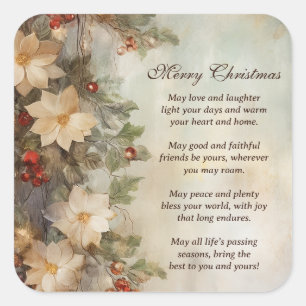 Christmas Irish Blessing   Pretty Winter Flowers Square Sticker