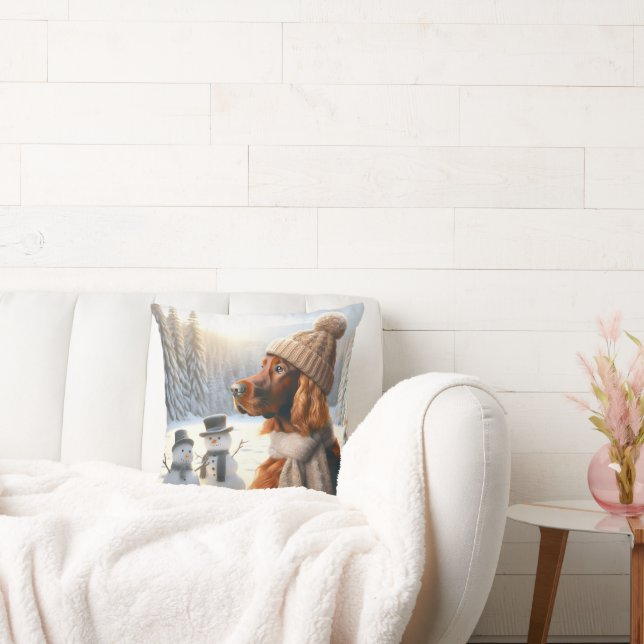 Christmas Irish Setter and Snowmen Cushion (Couch)