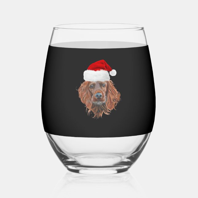 Christmas Irish Setter Classic T-Shirt Stemless Wine Glass (Front)