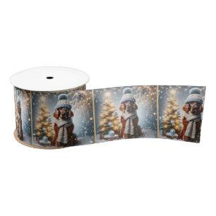 Christmas Irish Setter In Snowflakes Satin Ribbon