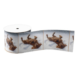 Christmas Irish Setter Making a Snow Angel Grosgrain Ribbon
