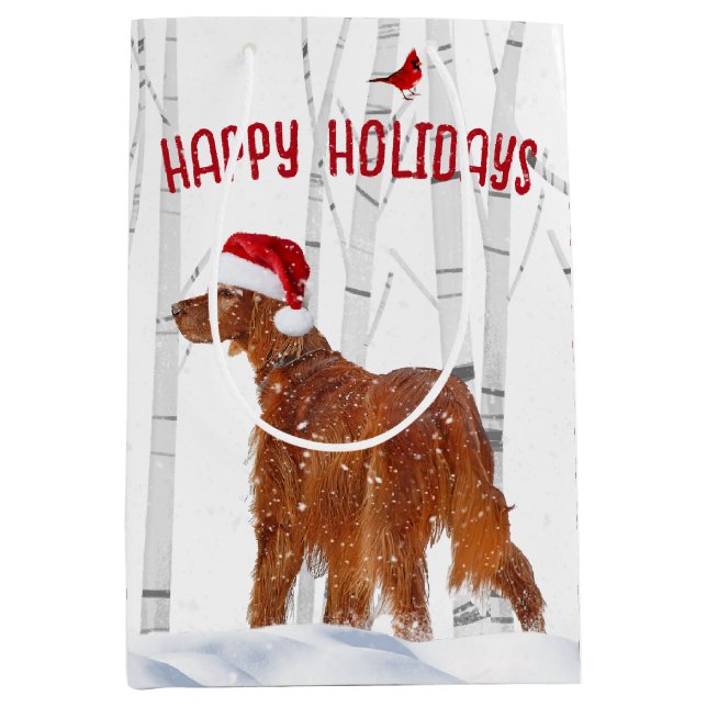 Christmas Irish Setter with Birch Trees Medium Gift Bag (Front)