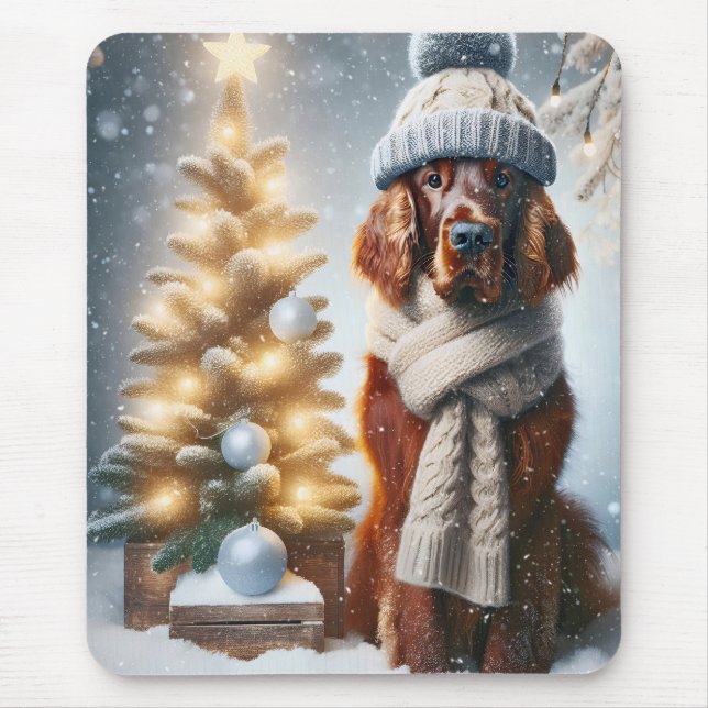 Christmas Irish Setter With Scarf and Hat Mouse Mat (Front)
