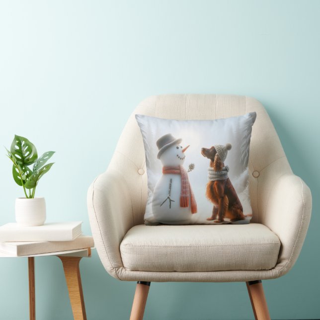 Christmas Irish Setter With Snowman Cushion (Chair)