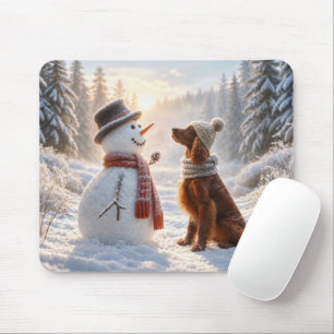 Christmas Irish Setter With Snowman Mouse Mat