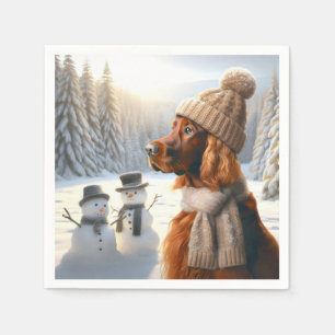Christmas Irish Setter With Snowmen Napkin