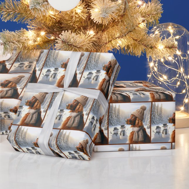 Christmas Irish Setter With Snowmen Wrapping Paper (Holidays)