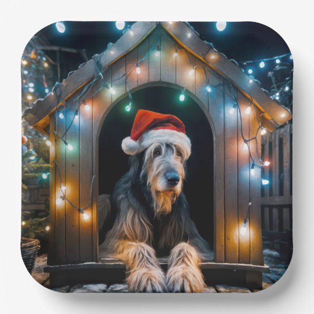 Christmas Irish Wolfhound In a Doghouse Paper Plate (Front)