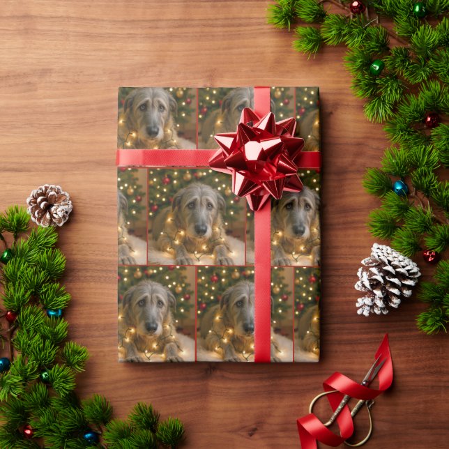 Christmas Irish Wolfhound Tangled In Lights Wrapping Paper (Holiday Gift)