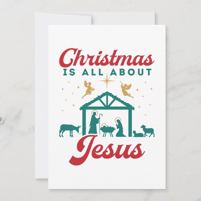 Christmas Is All About Jesus Nativity Scene Holiday Card (Front)
