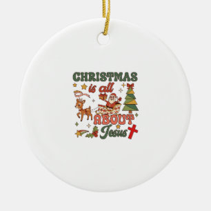 Christmas Is All About Jesus Santa Sleigh Reindeer Ceramic Tree Decoration