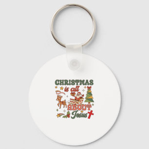 Christmas Is All About Jesus Santa Sleigh Reindeer Key Ring