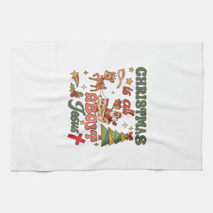 Christmas Is All About Jesus Santa Sleigh Reindeer Tea Towel