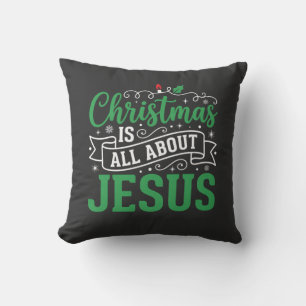 Christmas Is All About Jesus Typography Cushion