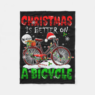 Christmas Is Better On A Bicycle Santa Cyclist Col Fleece Blanket