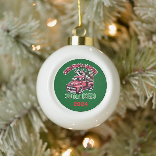 Christmas Is Better On The Farm Ceramic Ball Christmas Ornament (Tree)