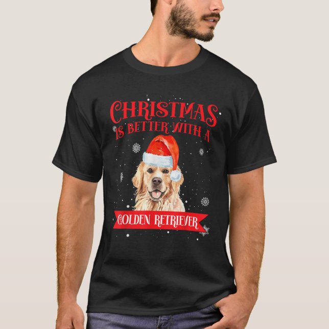 Christmas Is Better With A Golden Retriever Dog Lo T-Shirt (Front)