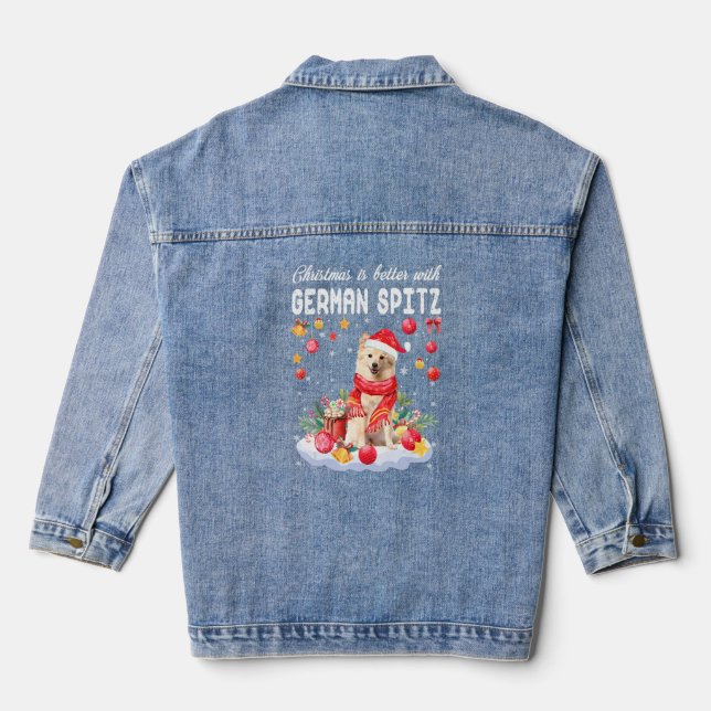 Christmas Is Better With German Spitz Funny Dog  Denim Jacket (Back)