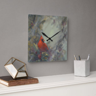 "Christmas Is Coming" Cardinals Square Wall Clock