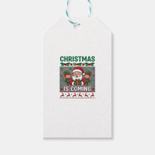 Christmas Is Coming Santa Claus Elves Reindeer Gift Tags