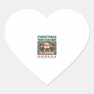 Christmas Is Coming Santa Claus Elves Reindeer Heart Sticker