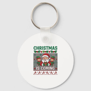Christmas Is Coming Santa Claus Elves Reindeer Key Ring
