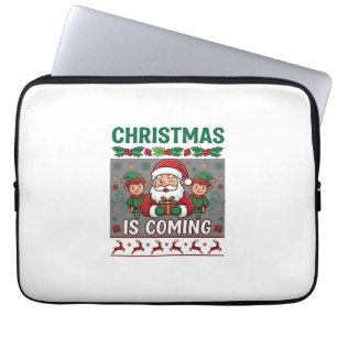 Christmas Is Coming Santa Claus Elves Reindeer Laptop Sleeve