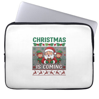 Christmas Is Coming Santa Claus Elves Reindeer Laptop Sleeve