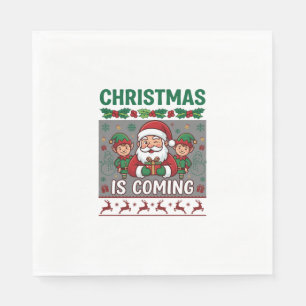 Christmas Is Coming Santa Claus Elves Reindeer Napkin