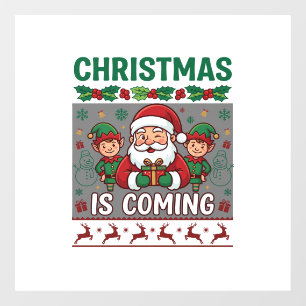 Christmas Is Coming Santa Claus Elves Reindeer Window Cling