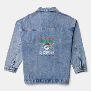 Christmas Is Coming Santa Snowman Denim Jacket