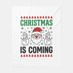 Christmas Is Coming Santa Snowman Design Fleece Blanket