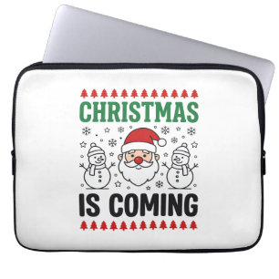 Christmas Is Coming Santa Snowman Design Laptop Sleeve
