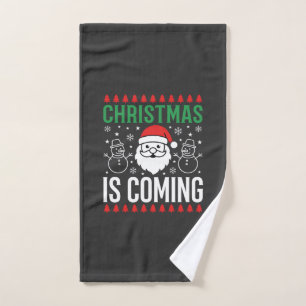 Christmas Is Coming Santa Snowman Hand Towel