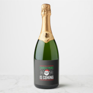 Christmas Is Coming Santa Snowman Sparkling Wine Label