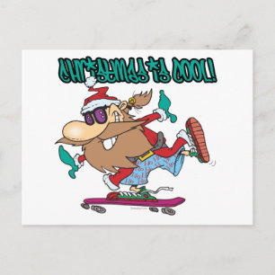 christmas is cool ghetto skater skateboarder santa holiday postcard