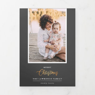 Christmas is Gold GRAY 5 Multi Photo Gallery Tri-Fold Invitation