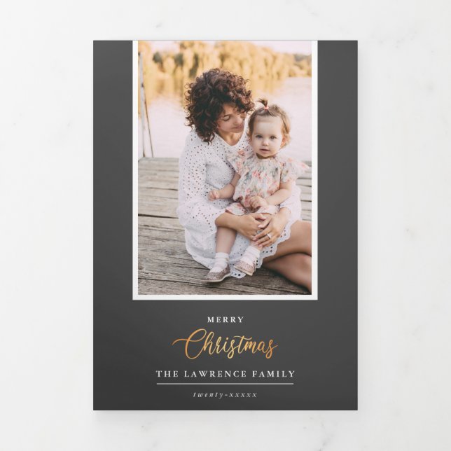 Christmas is Gold | GRAY 5 Multi Photo Gallery  Tri-Fold Invitation (Cover)