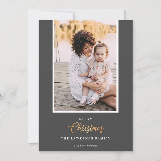 Christmas is Gold | Grey Modern  vertical photo Holiday Card (Front)