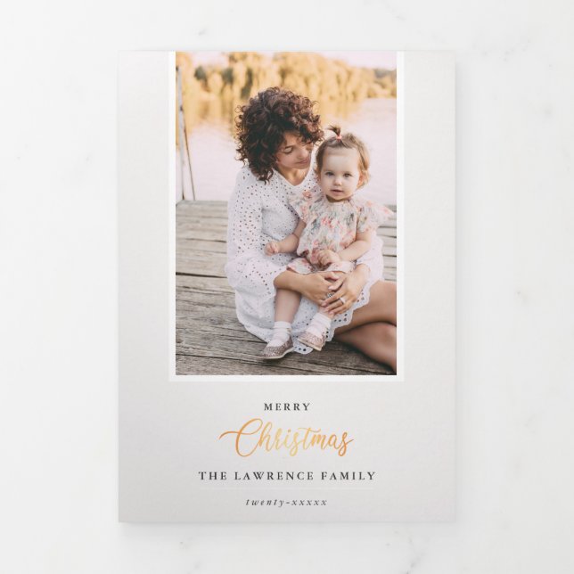 Christmas is Gold | Ivory 5 multi photo gallery Tri-Fold Invitation (Cover)