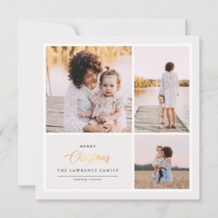 Christmas is Gold   Ivory Modern 3 photo holidays Holiday Card