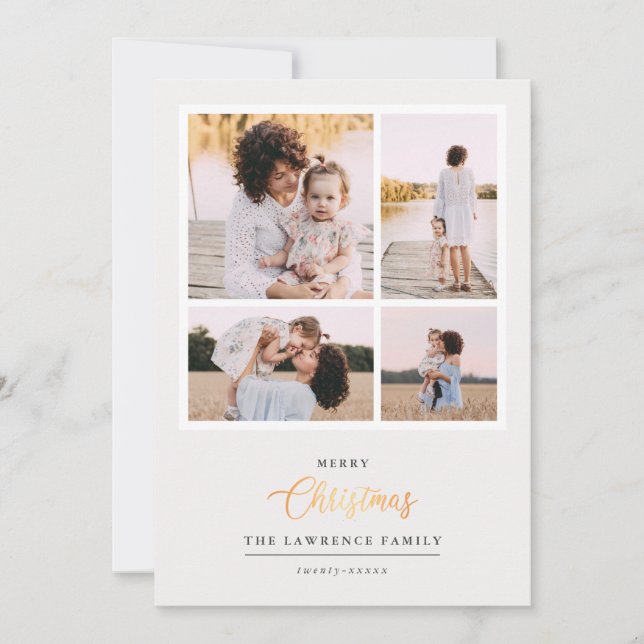 Christmas is Gold | Ivory Modern 4 photo holidays Holiday Card (Front)