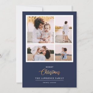 Christmas is Gold Navy Modern 4 photo holidays Holiday Card