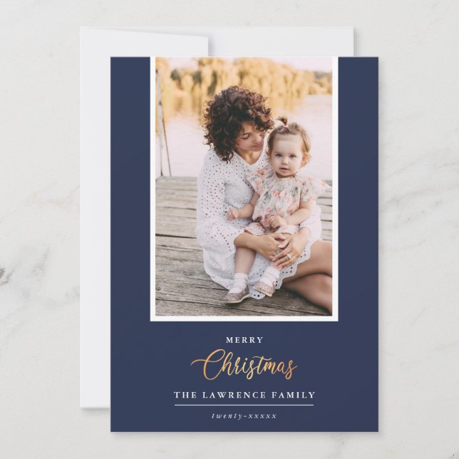 Christmas is Gold | Navy Modern  vertical photo Holiday Card (Front)