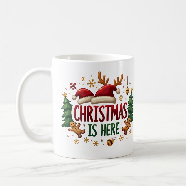 Christmas Is Here, Merry Christmas Mug (Left)