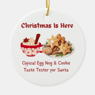 Christmas is Here with Cookies and egg nog on a  Ceramic Tree Decoration