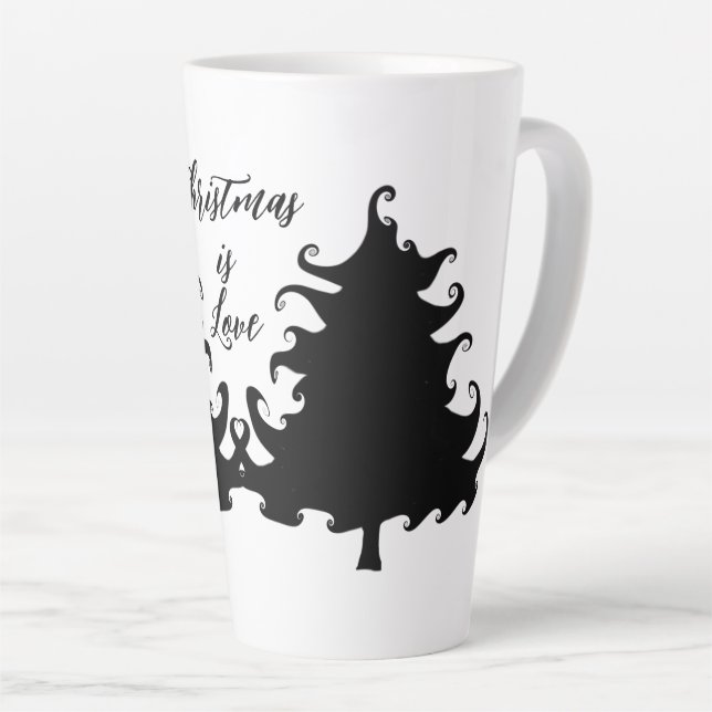 Christmas is Love Black Tree Saying Latte Mug (Right Angle)