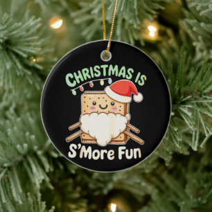 Christmas Is S'more Fun Santa Hat Camping Xmas Ceramic Tree Decoration