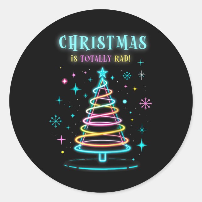 Christmas Is Totally Rad Xmas Tree Lights Party Te Classic Round Sticker (Front)